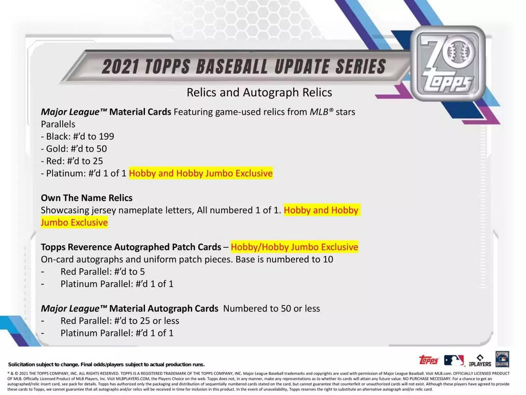2021 Topps Update Series Baseball HTA Hobby Jumbo Box - Todaro